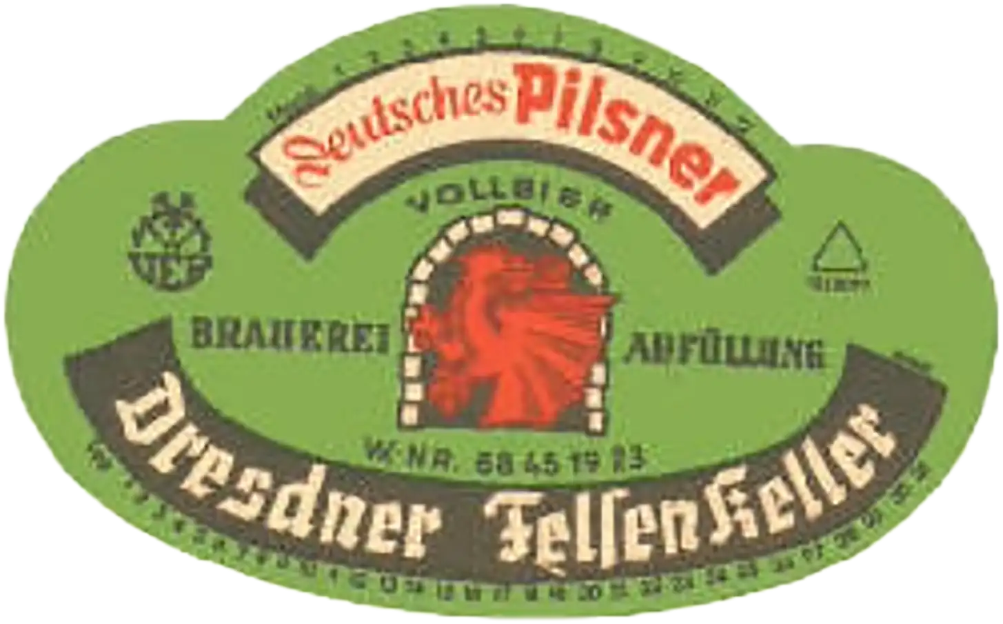 Historisches Bieretikett des Dresdner Felsenkeller Pilsners aus den 1950er Jahren
