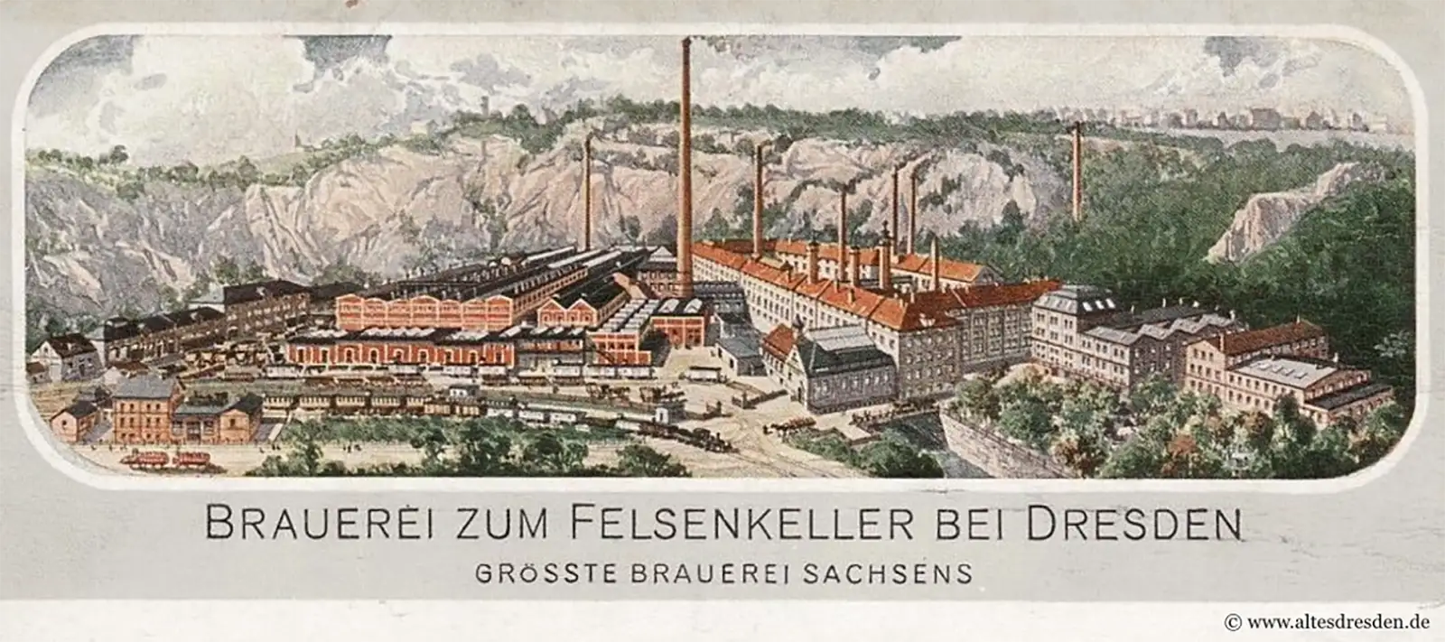 Historische Postkarte der Dresdner Felsenkeller Brauerei aus dem Jahr 1915