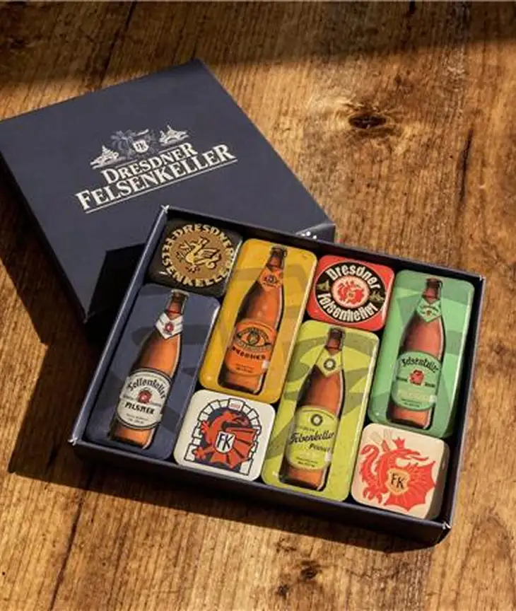 Dresdner Felsenkeller Magnetset mit Biermotiven und Eiswurm-Design